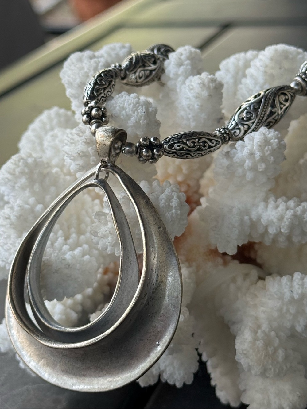 Chico's Silver-Tone Statement Pendant Bohemian Necklace